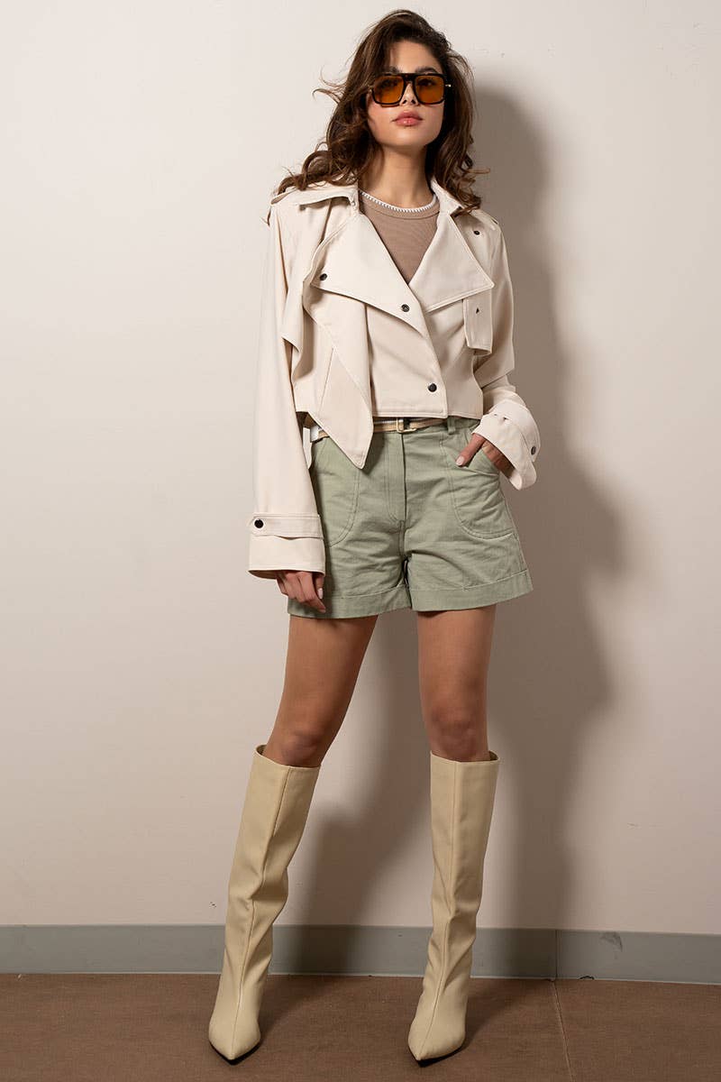 Cropped Double Lapel Lightweight Trench Jacket