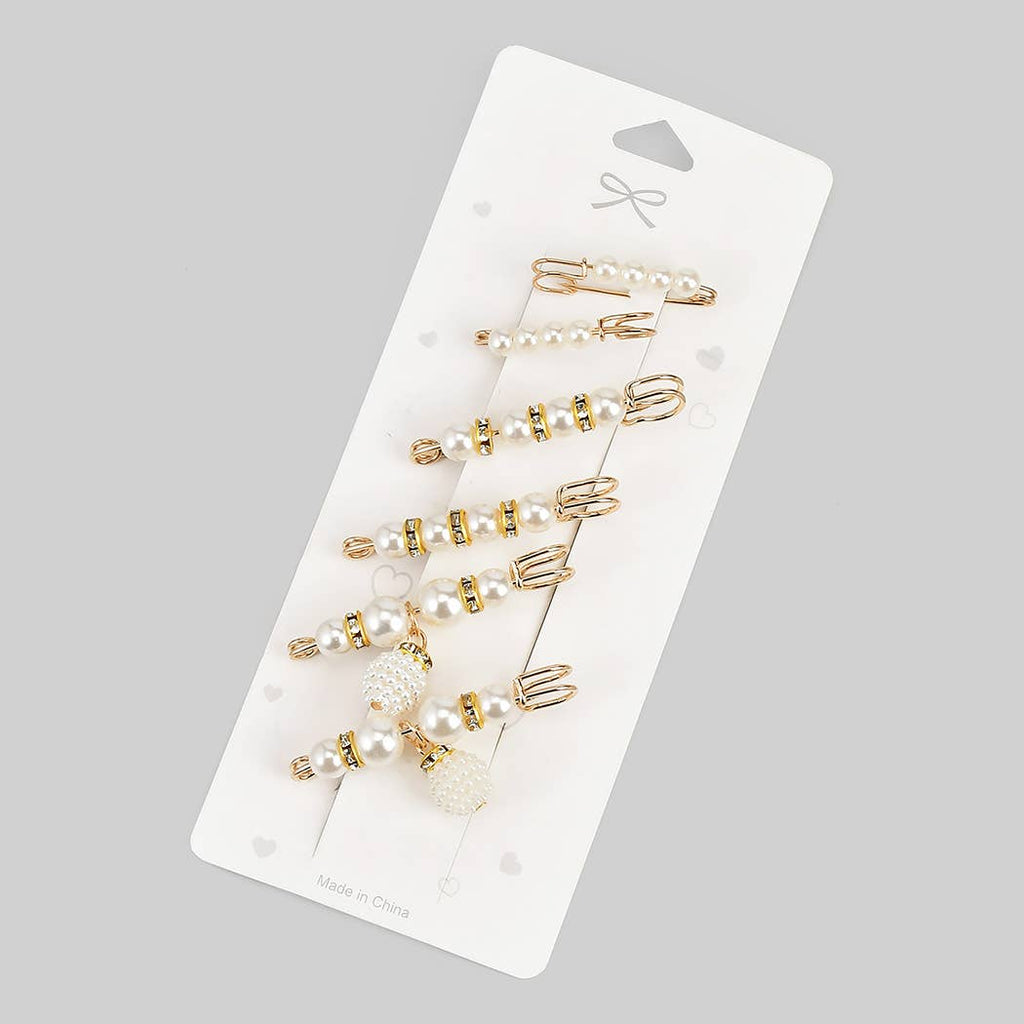 SIX PIECE PEARL BROOCH SAFETY PIN SET