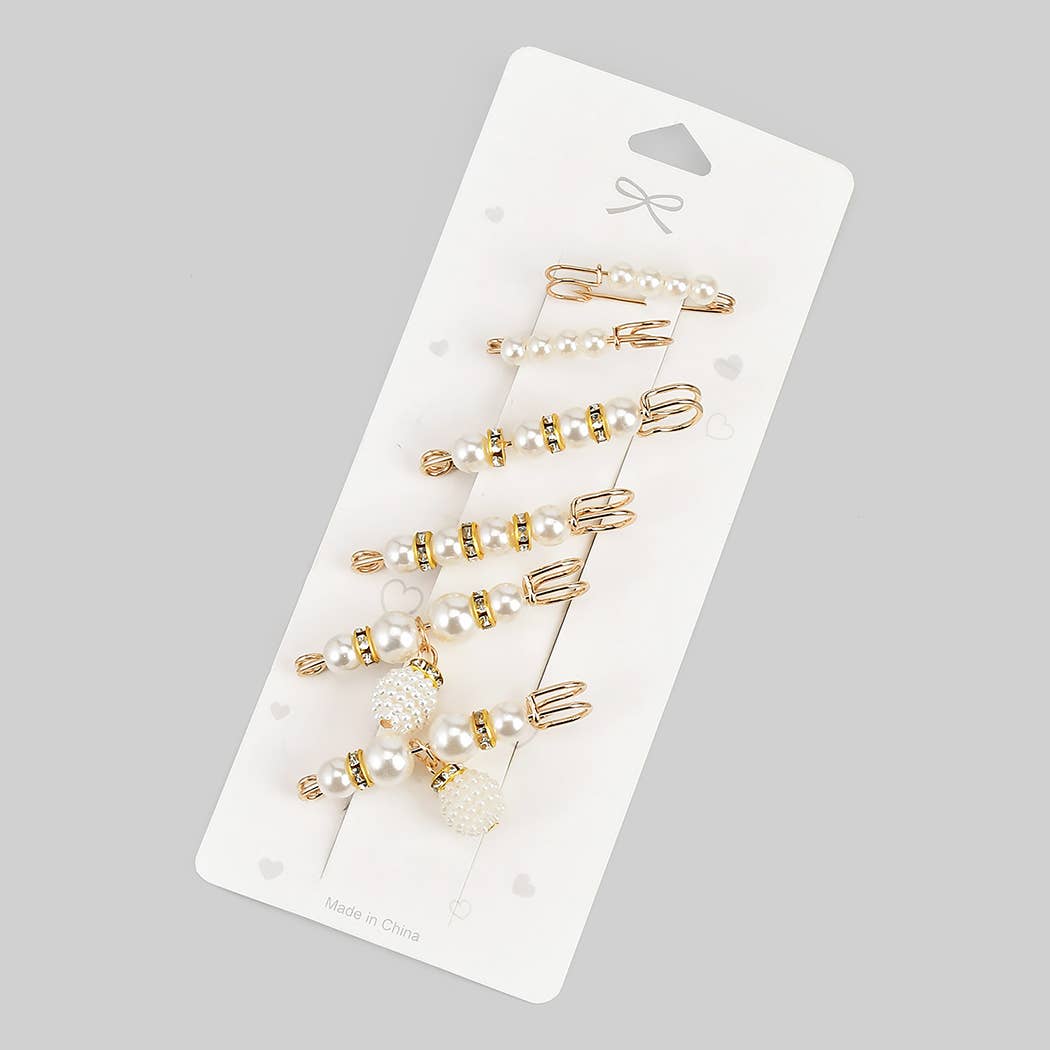 SIX PIECE PEARL BROOCH SAFETY PIN SET
