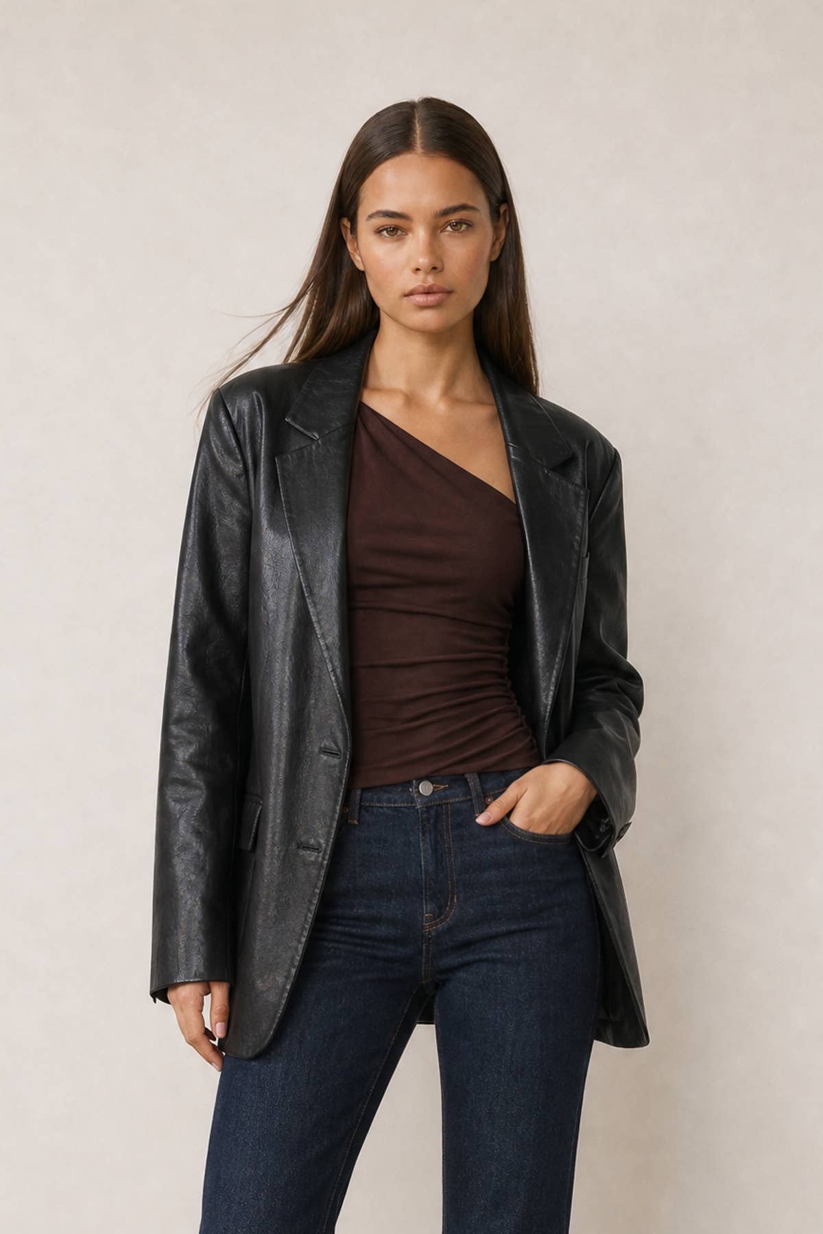Faux Leather Oversized Blazer Jacket