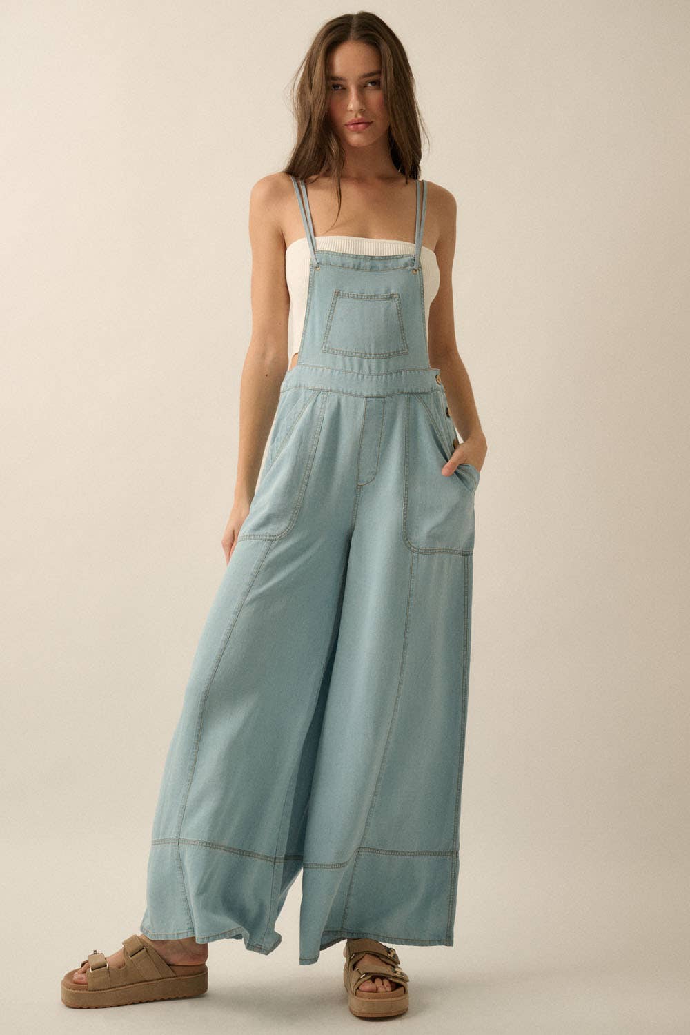 Denim Wide-Leg Overall Jumpsuit