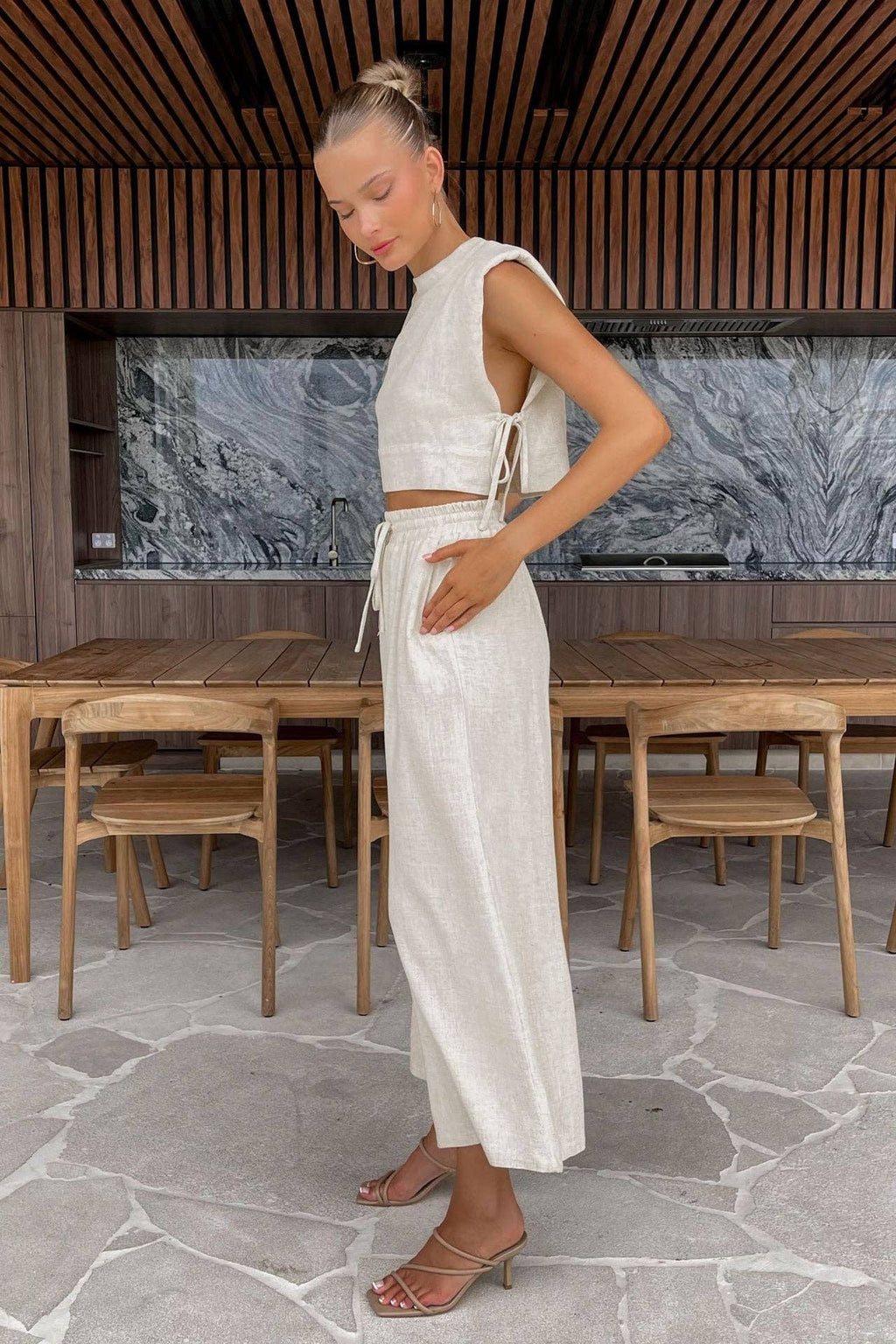 Linen Sleeveless Crop Top and Pants 2PCS Set