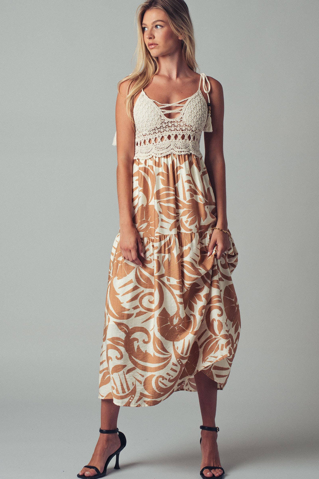 Boho Crochet Top Tropical Maxi Dress