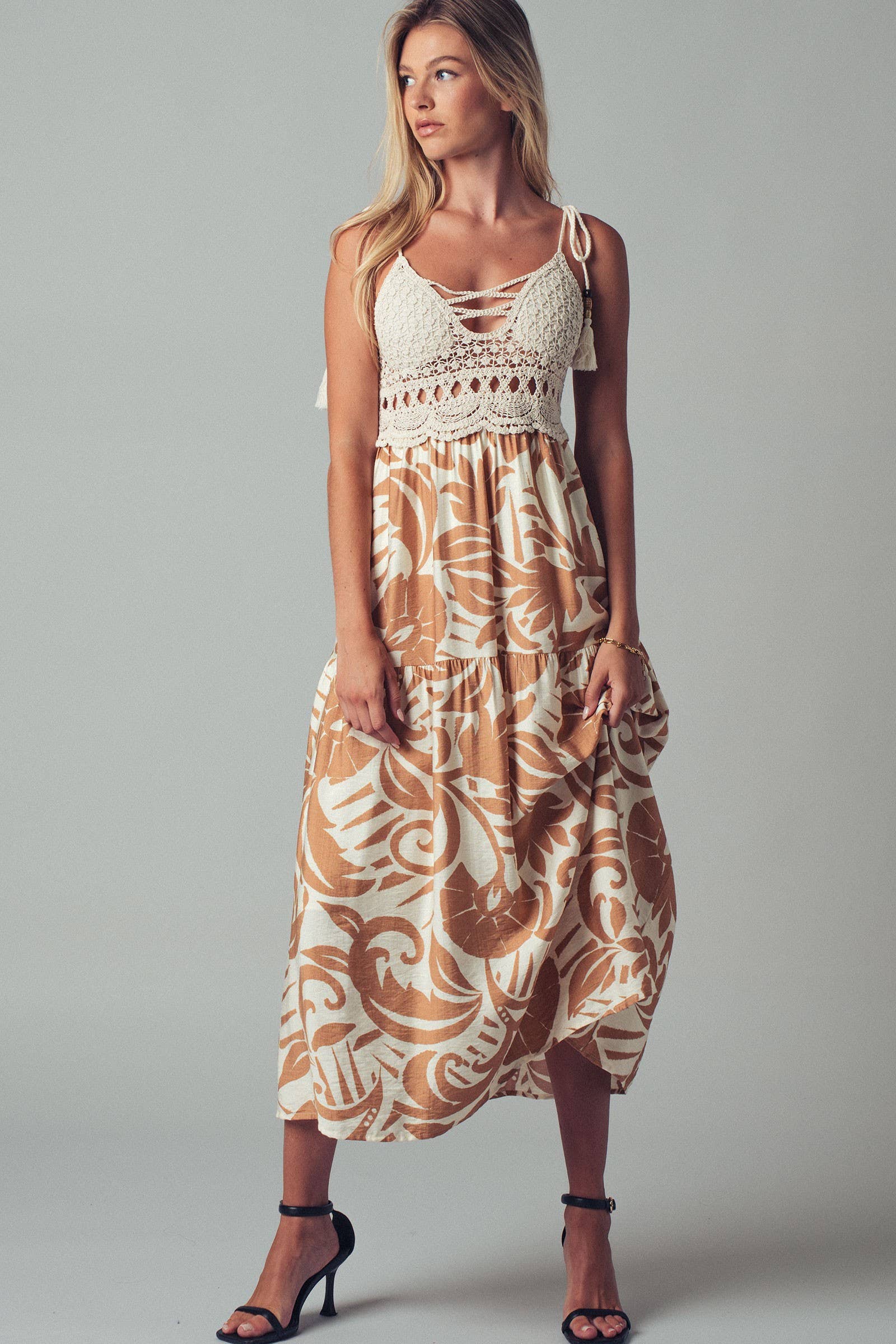 Boho Crochet Top Tropical Maxi Dress