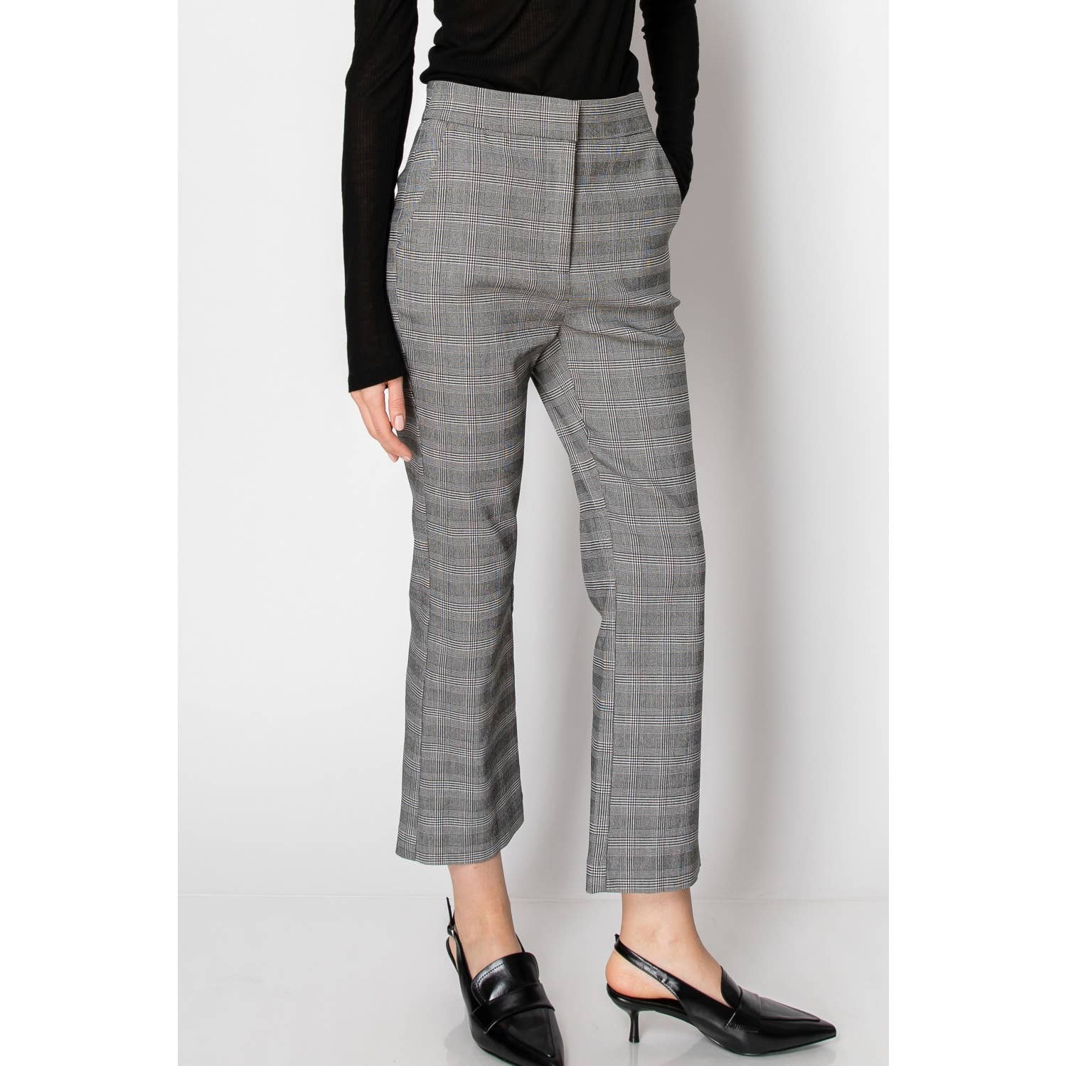 Plaid High Waisted Ankle Length Office Pants