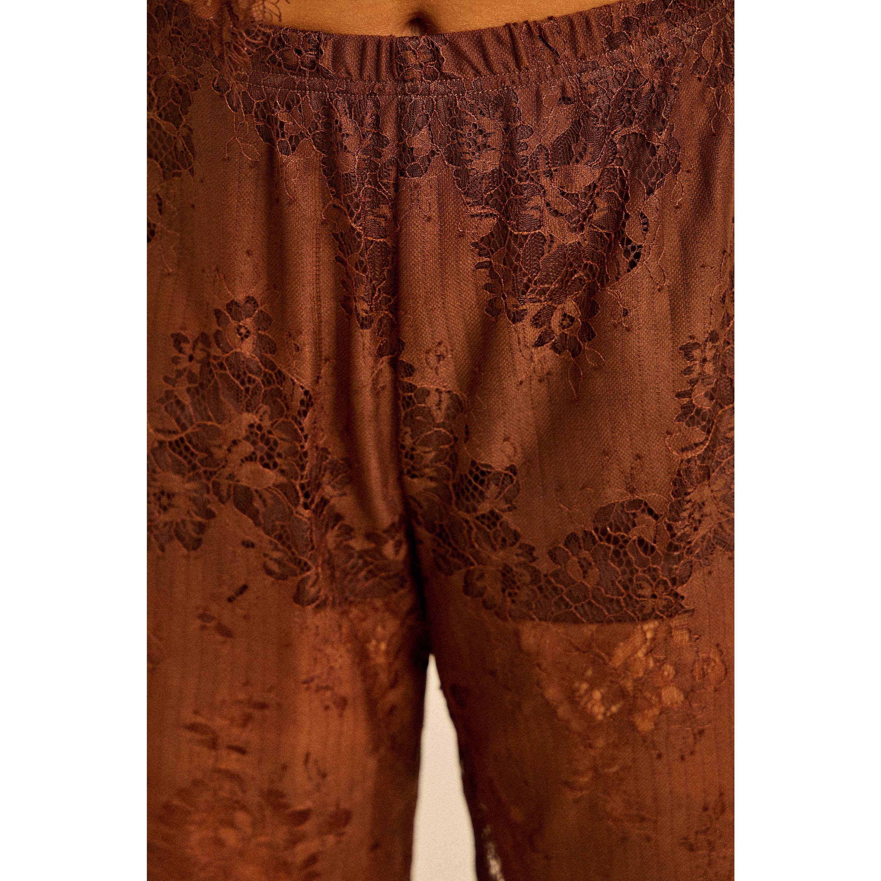Satin Lace Trim Cami and Pants Set