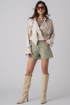 Cropped Double Lapel Lightweight Trench Jacket