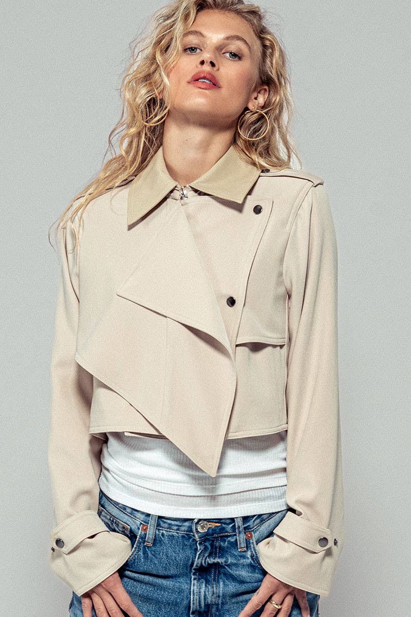 Cropped Double Lapel Lightweight Trench Jacket