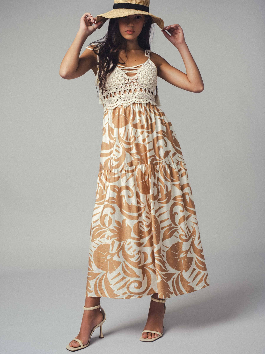 Boho Crochet Top Tropical Maxi Dress