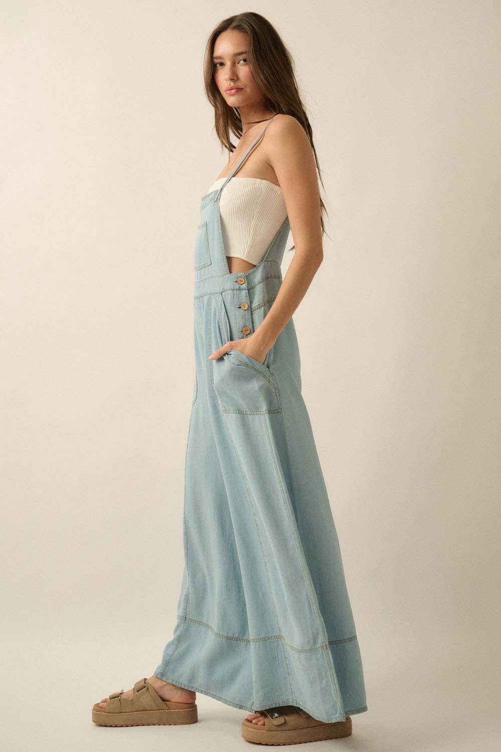 Denim Wide-Leg Overall Jumpsuit