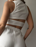 Ladies Rib Knit Back Cut Out Crop Top
