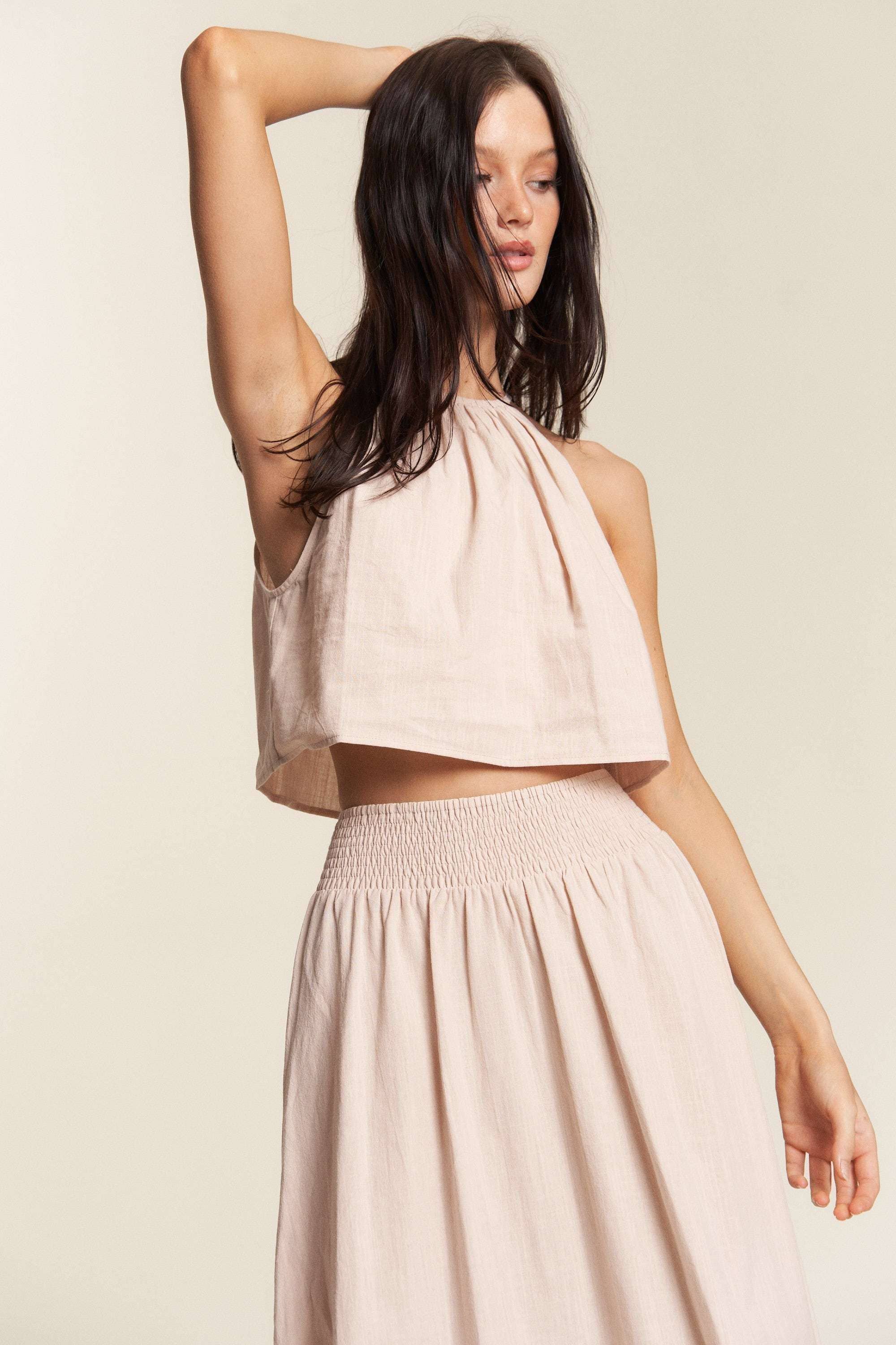 HALTER CROP TOP WITH MATCHING MAXI SKIRT SET