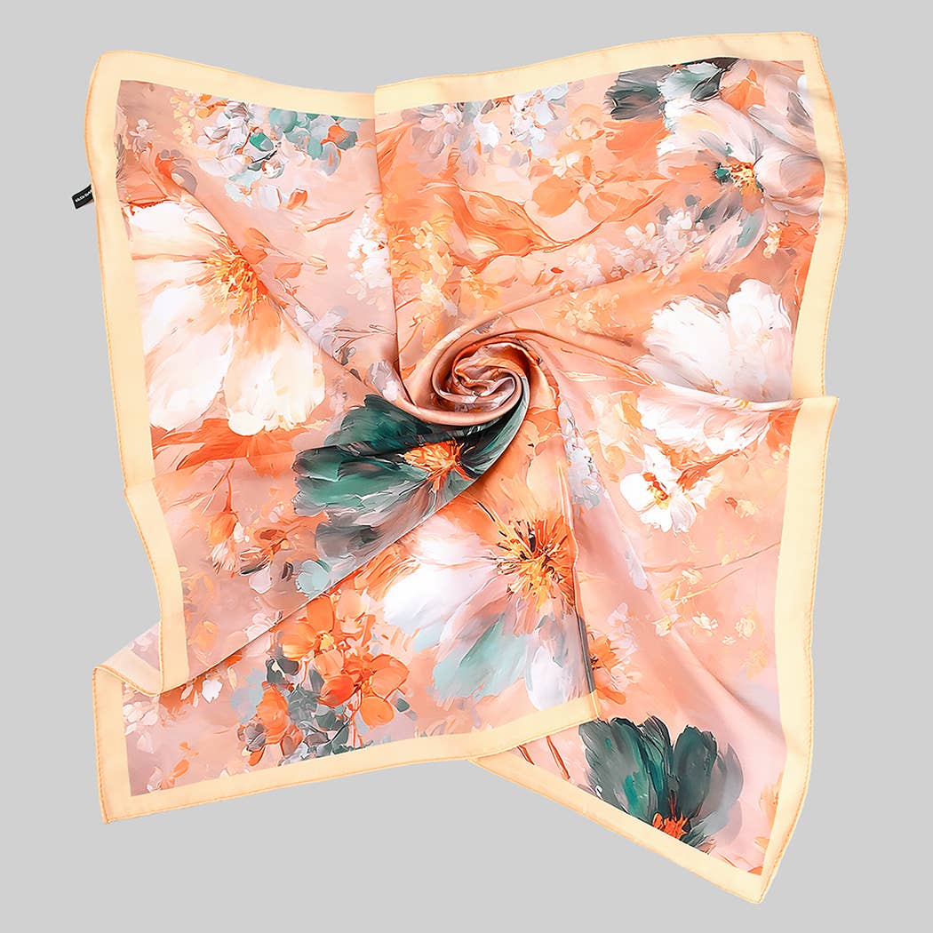 COLORFUL FLOWER PRINT SILKY SQUARE SCARF