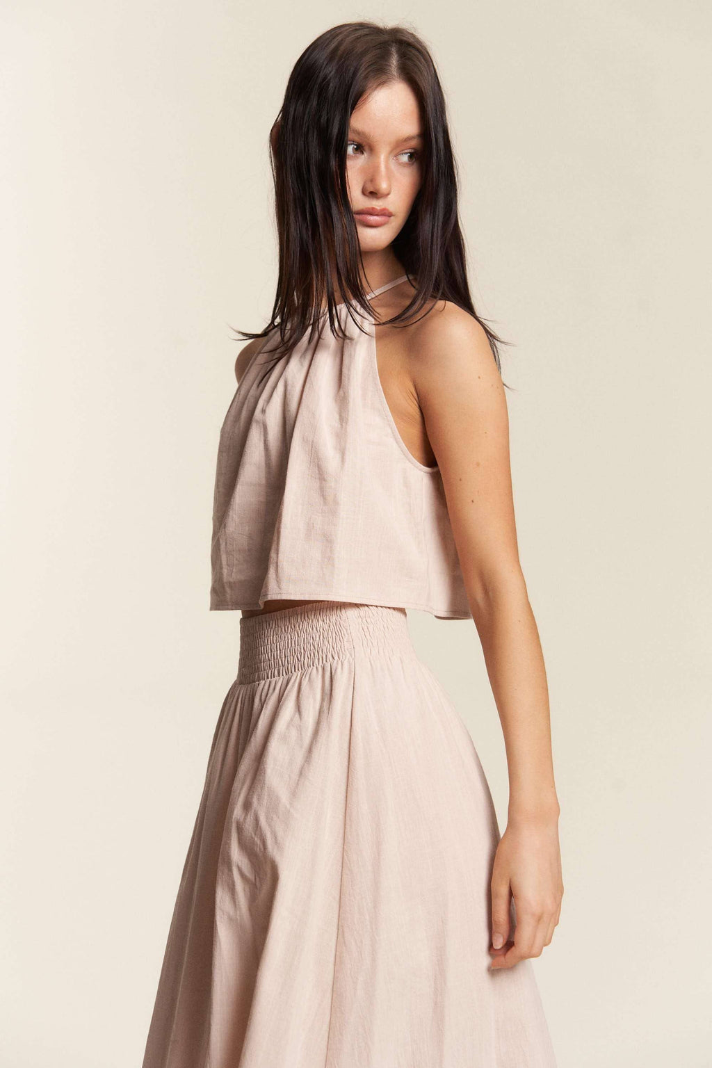 HALTER CROP TOP WITH MATCHING MAXI SKIRT SET