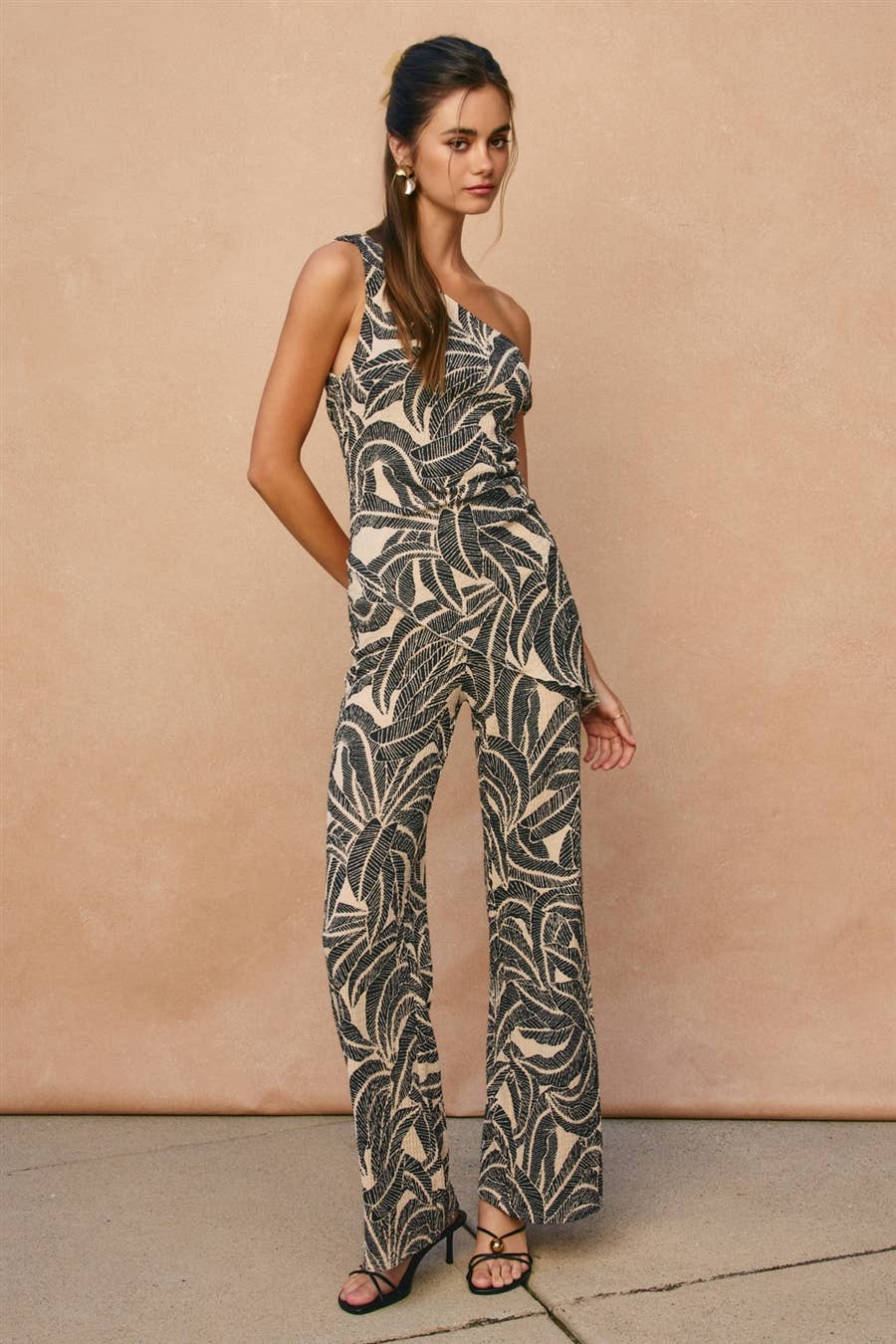 Tropical Leaf One Shoulder Asymmetrical Top