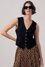 Linen Tailored Button Down Vest