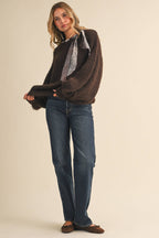 CREW NECK SATIN SCARF AROUND THE NECK PULLOVER SWEATER