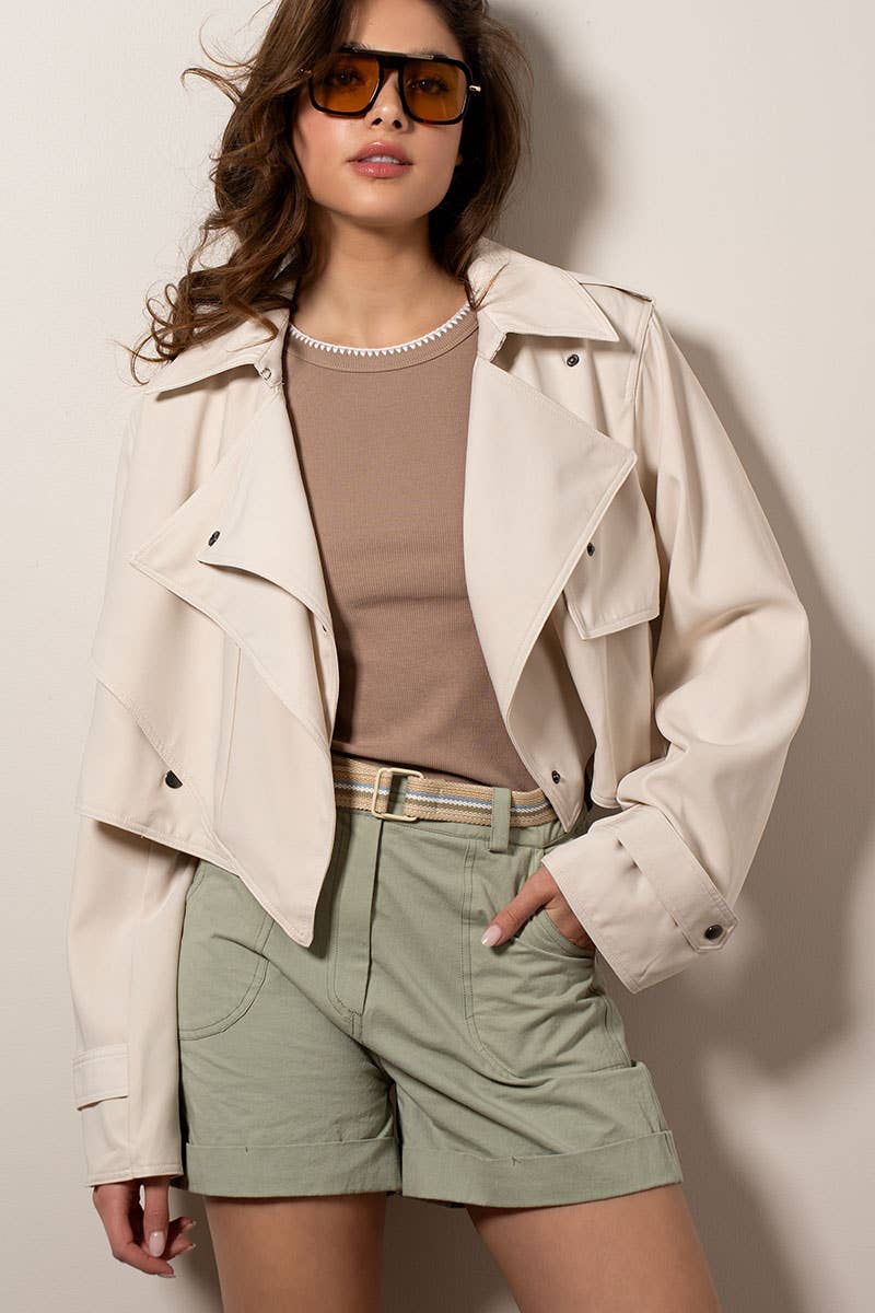 Cropped Double Lapel Lightweight Trench Jacket