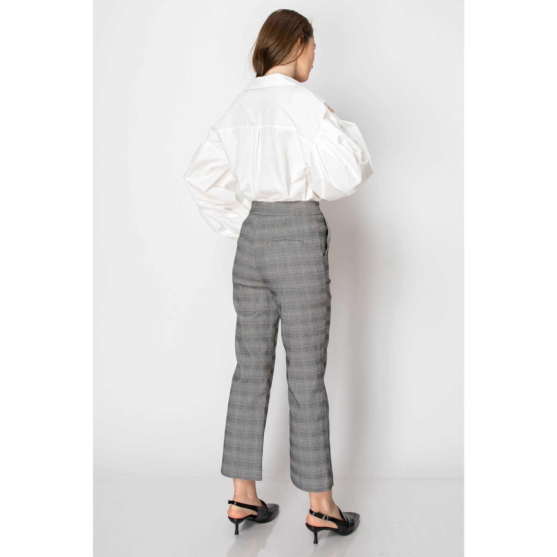 Plaid High Waisted Ankle Length Office Pants