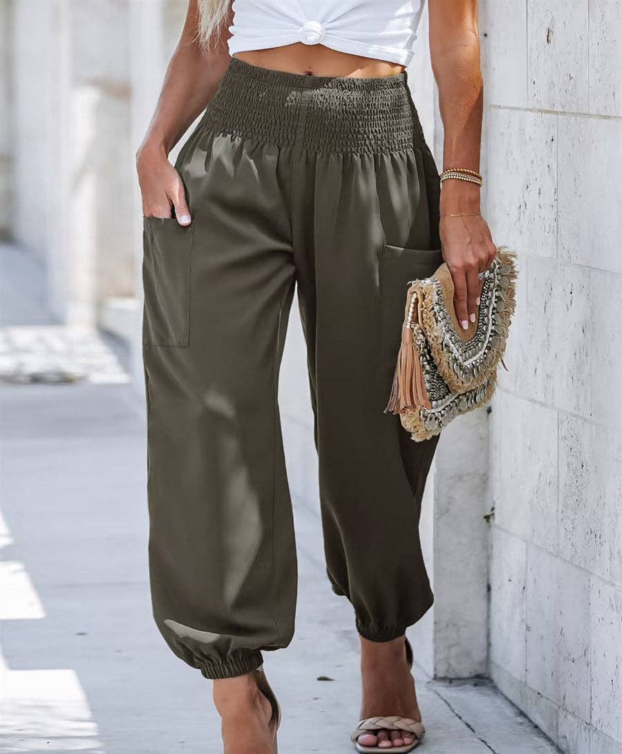 Sweetkama Ladies Solid High Waist Loose Style Pants