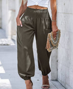 Ladies Solid High Waist Loose Style Pants