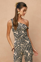 Tropical Leaf One Shoulder Asymmetrical Top