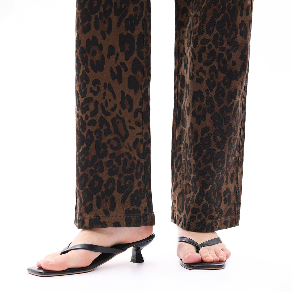 High Rise Relaxed Straight Leopard Print Pants