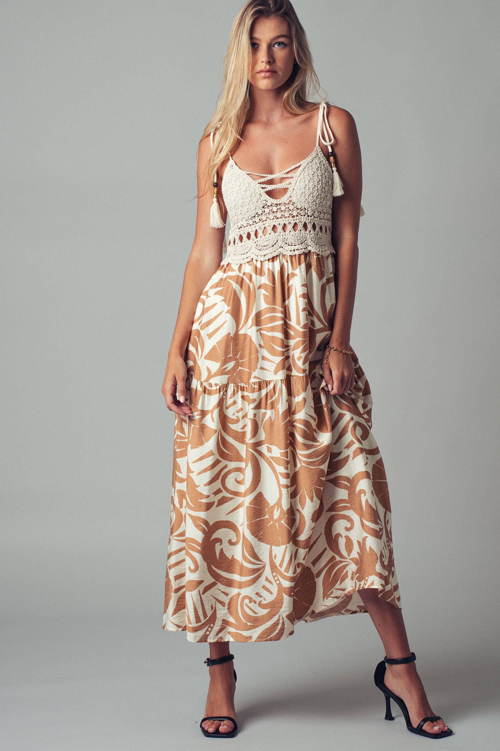 Boho Crochet Top Tropical Maxi Dress
