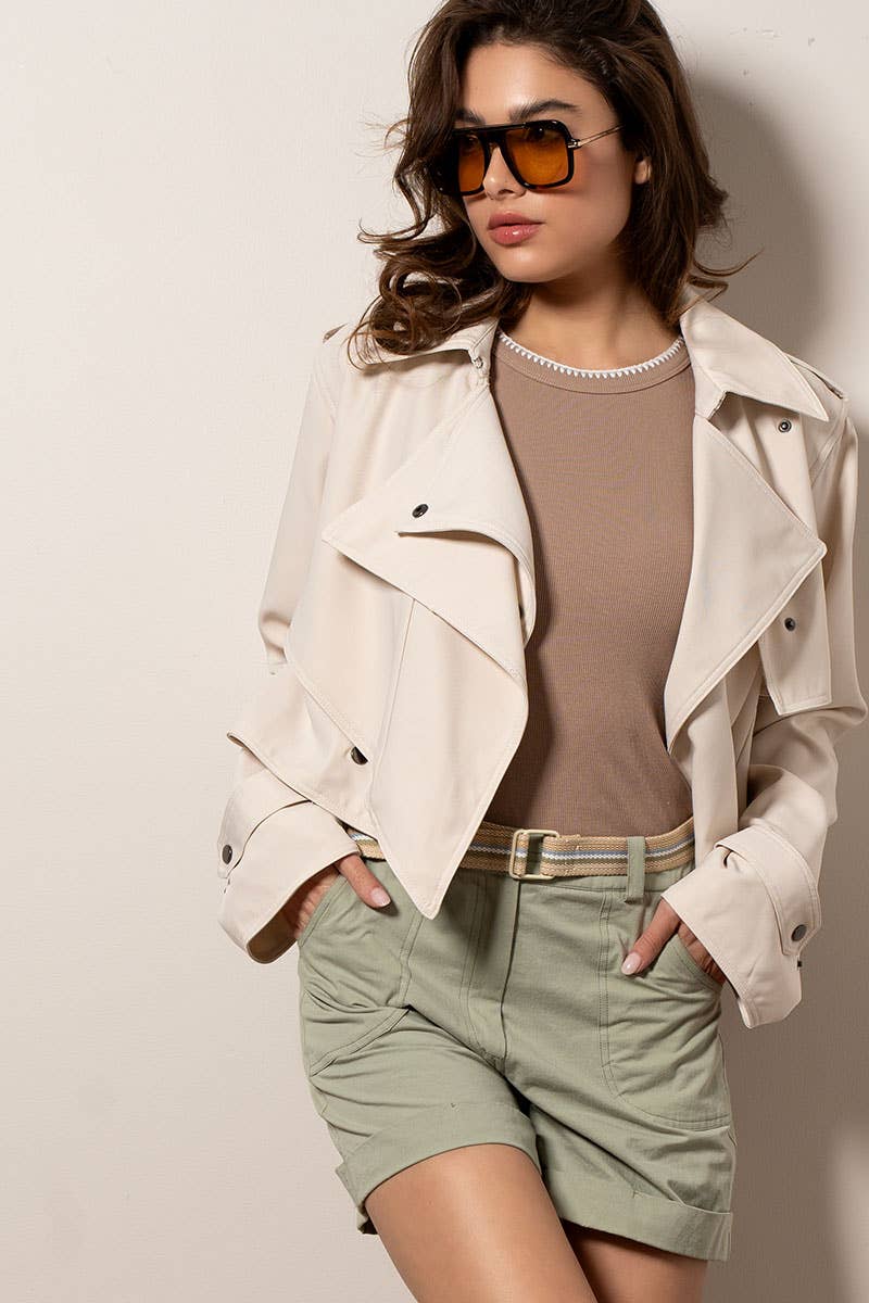 Cropped Double Lapel Lightweight Trench Jacket