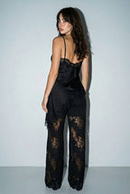 Satin Lace Trim Cami and Pants Set
