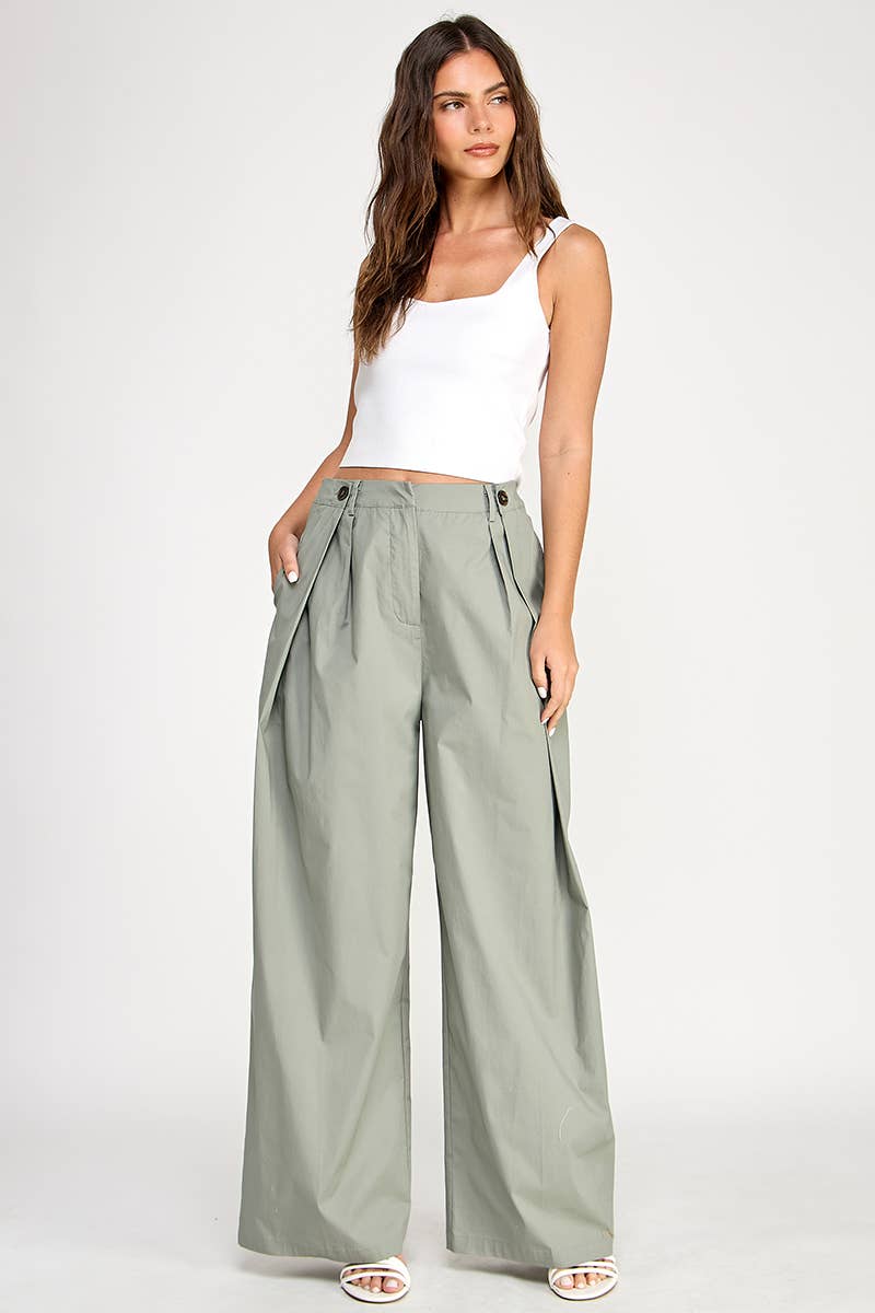 Elastic band, side pleated with button pant