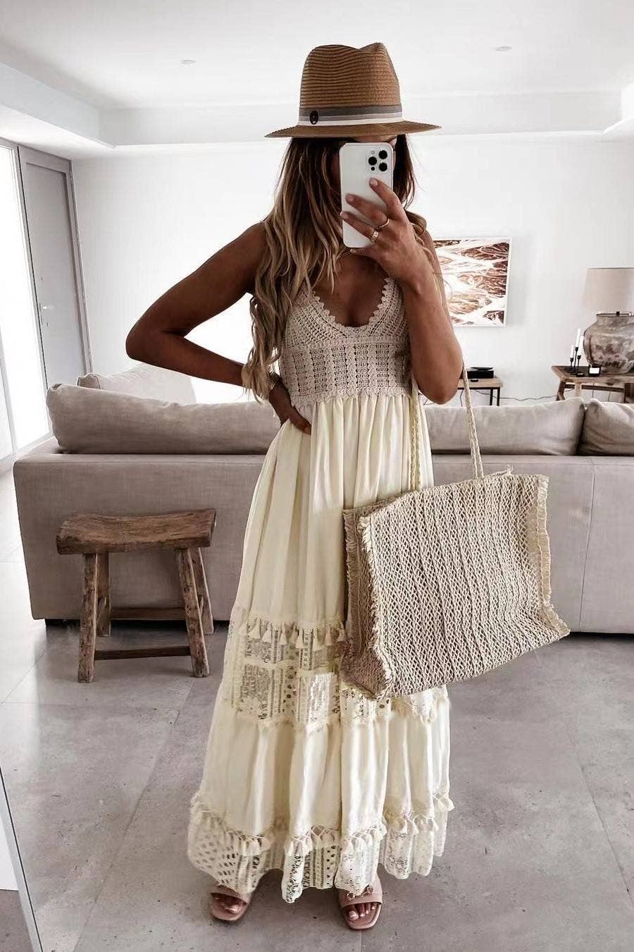 Bohemian Crochet tassel Lace large swing flare dress