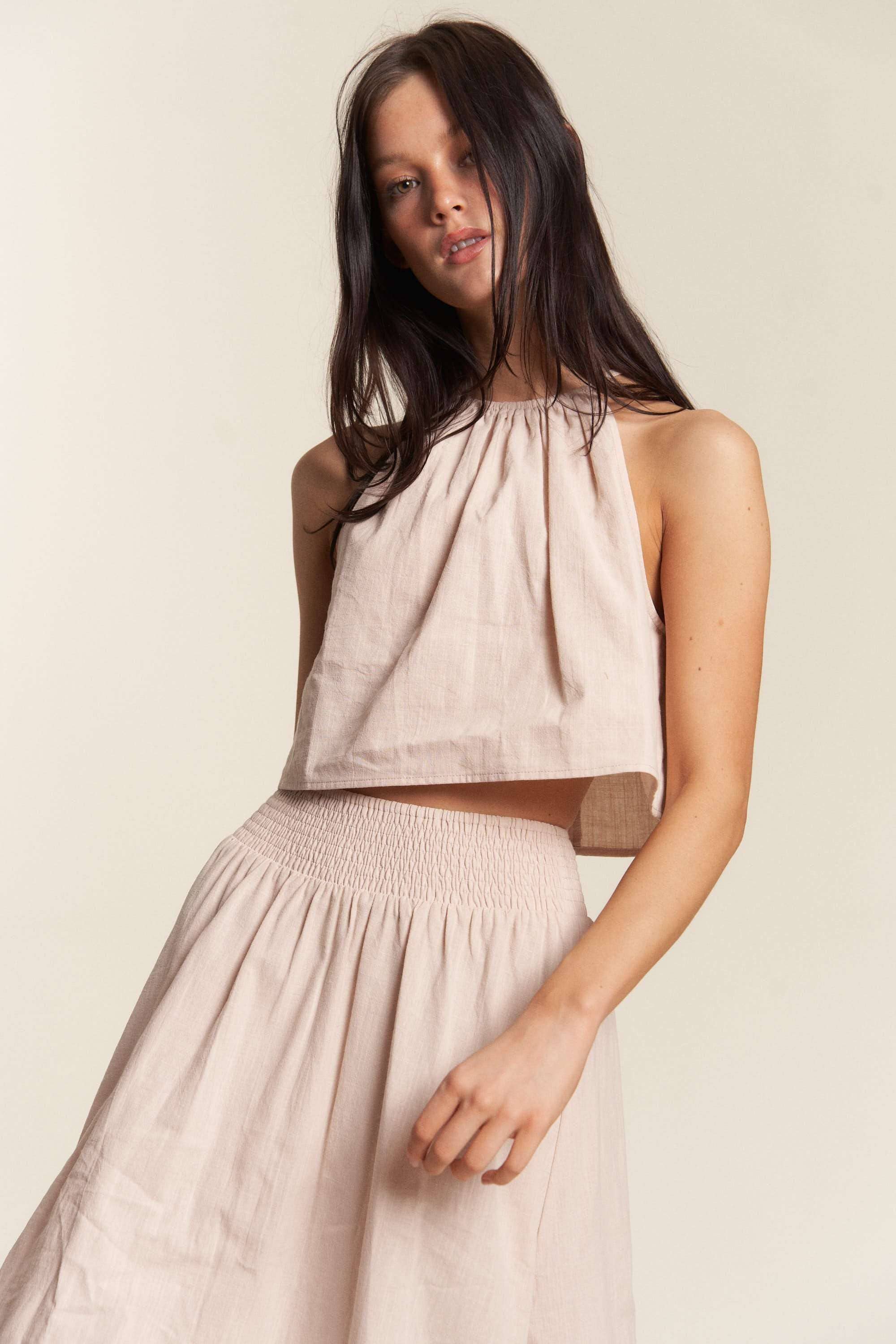 HALTER CROP TOP WITH MATCHING MAXI SKIRT SET