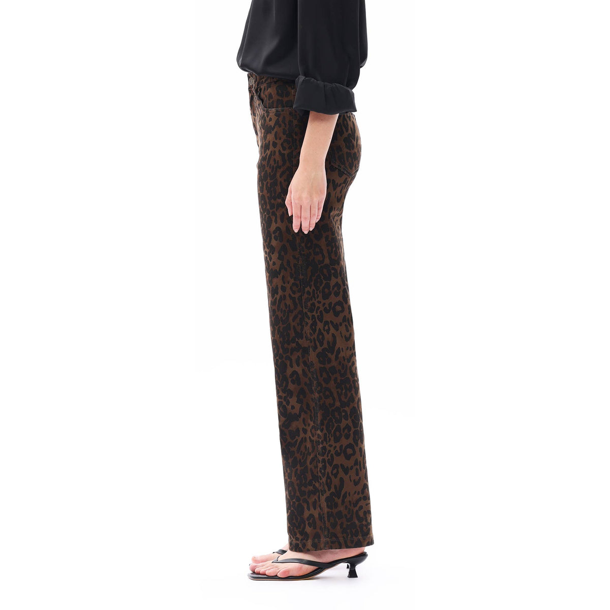 High Rise Relaxed Straight Leopard Print Pants
