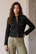 Cropped Military-Style Jacket with Frogging Detail