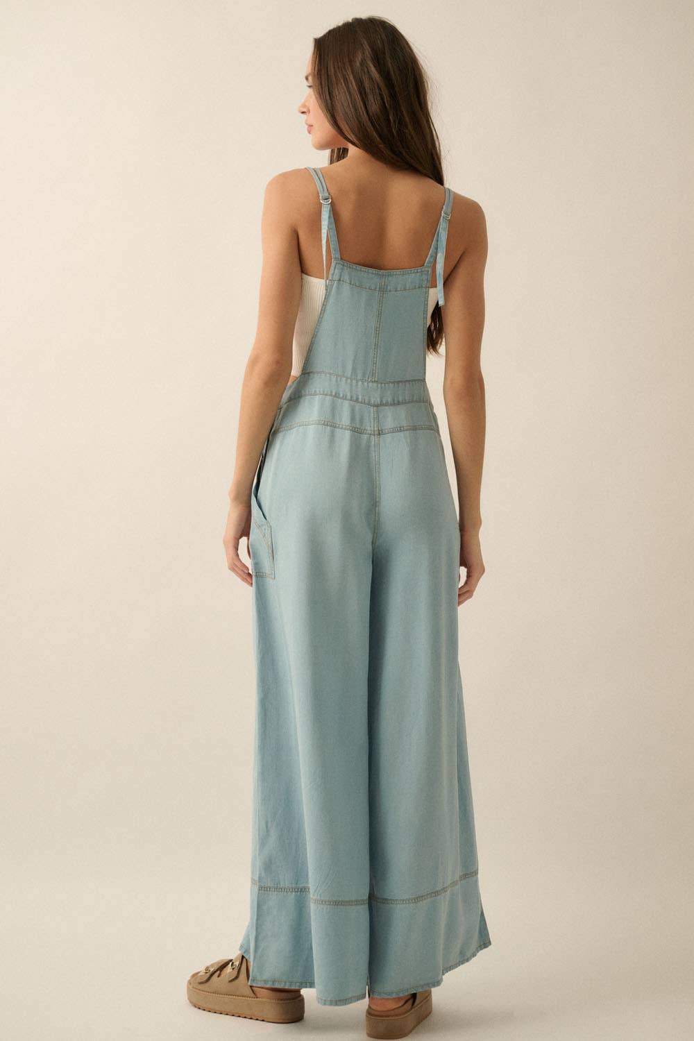 Denim Wide-Leg Overall Jumpsuit
