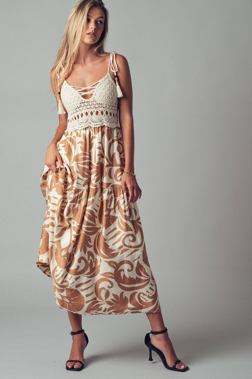 Boho Crochet Top Tropical Maxi Dress
