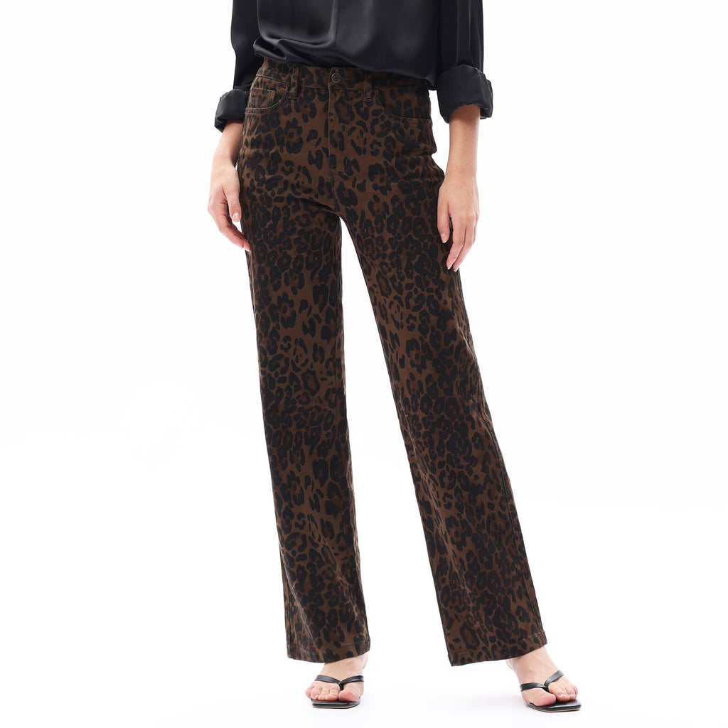High Rise Relaxed Straight Leopard Print Pants