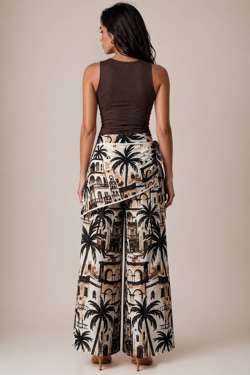 Scarf-style High-waisted wide leg pants