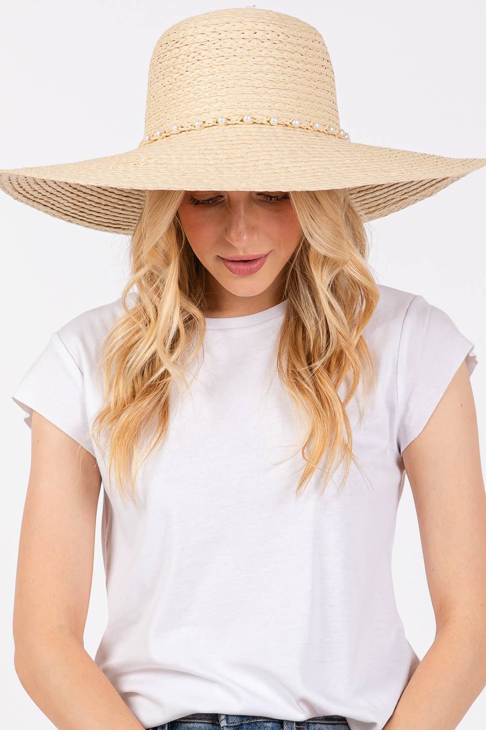 Braided Pearl Band Floppy Sun Hat