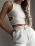 Ladies Rib Knit Back Cut Out Crop Top