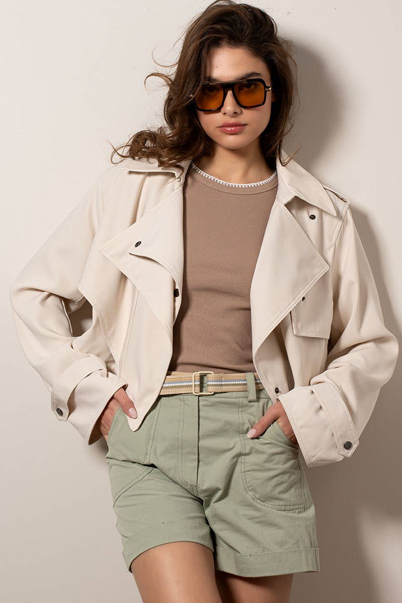 Cropped Double Lapel Lightweight Trench Jacket