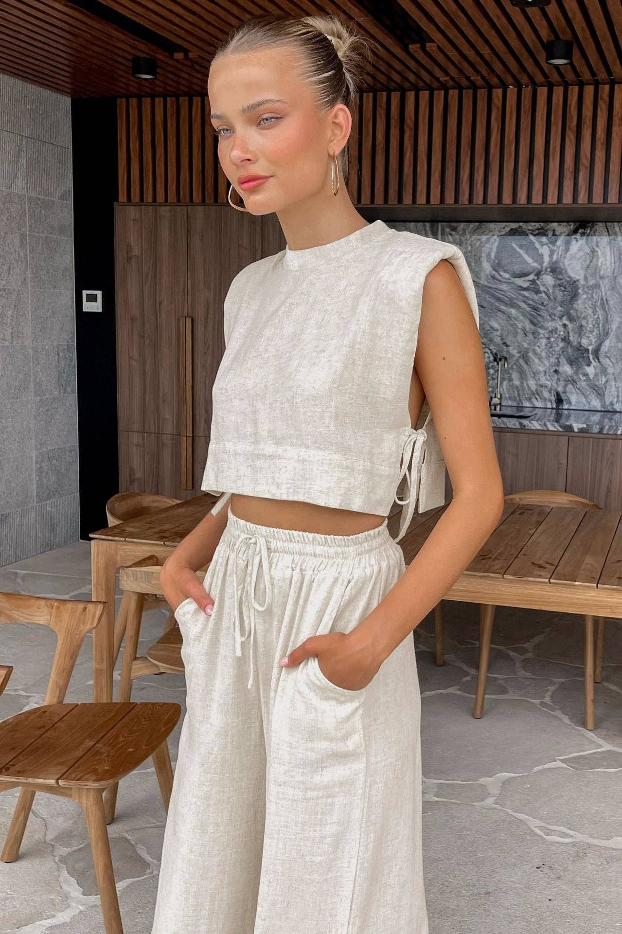 Linen Sleeveless Crop Top and Pants 2PCS Set
