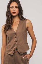 Linen Tailored Button Down Vest