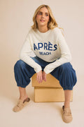 ROUND NECK LONG SLEEVE "APRES BEACH" LIGHT WEIGHT SWEATER