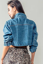 Utility Cropped Drawstring Denim Jacket