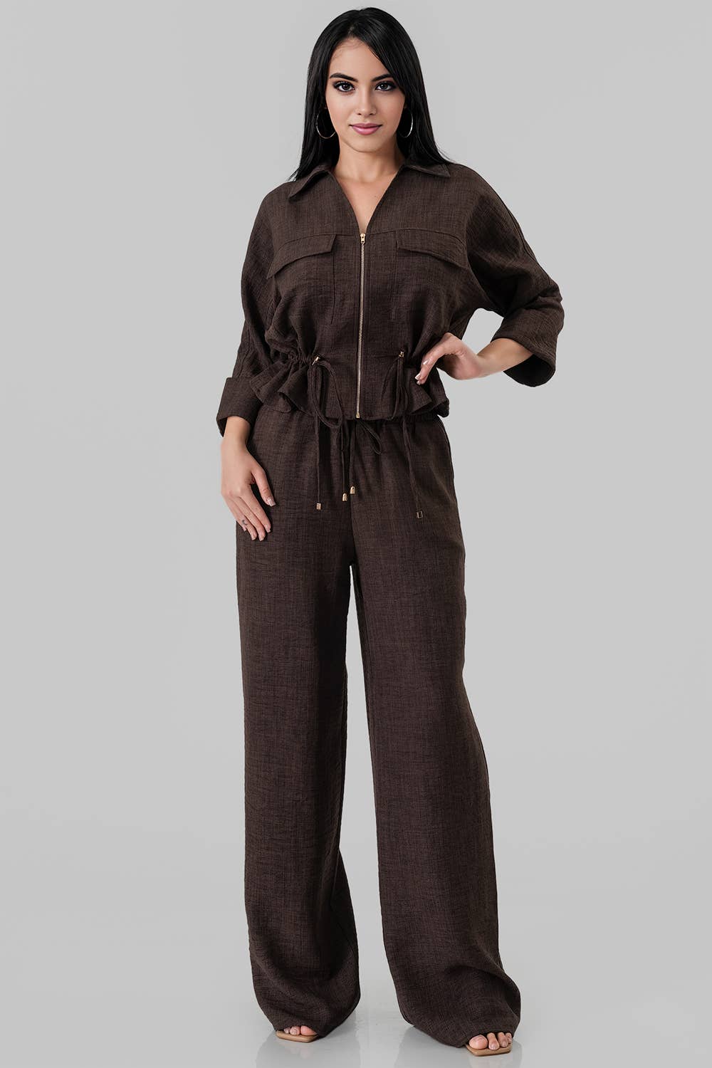 BJ2189-SET_Utility Zip-Front Top & Wide-Leg Set