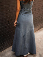 Button-Front Denim Maxi Dress