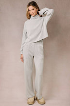 FUNNEL NECK LONG SLEEVE DROP SHOULDER RIB TOP