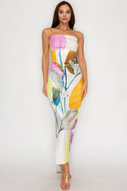 Floral print strapless dress